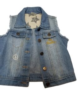 Junk Food The Beatles Denim Vest Girls Embroidered Raw Hem